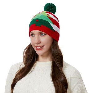 Gorro Navideño Yuanming de Punto, Cálido para Invierno, Acrílico, Unisex, con Diseño de Reno y Copo de Nieve - Product Image 3