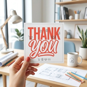 Biglietti di ringraziamento tipografici editoriali personalizzati con logo, colore rosso corallo, moderni, OEM ODM, biglietti di auguri aziendali all'ingrosso - Product Image 6