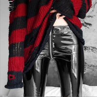 Pantalon long en latex et cuir PU pour femme, avec fermeture éclair au dos, noir et rouge, PVC, sexy, coupe crayon, entrejambe ouvert, érotique, pour boîte de nuit, pantalon skinny