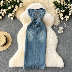 Vestidos de mezclilla ajustados sin mangas con abertura para mujer, estilo americano, novedad de verano - Product Image 4