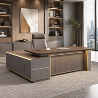 Escritorio Ejecutivo Contemporáneo Premium con Panel Frontal Acanalado y Gabinete Lateral, Mesa para Directores y Jefes para la Oficina del Presidente