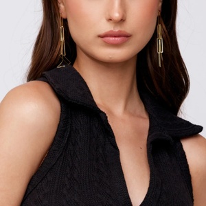 OZE Boucles d'oreilles en or élégantes pour femmes, nouvelle mode, avec chaîne trombone en acier inoxydable - Product Image 2