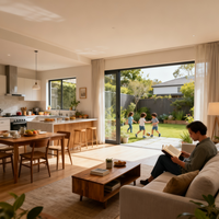 Service de conception architecturale de villa moderne sur mesure avec plan de 5 chambres, piscine à débordement et espace extérieur