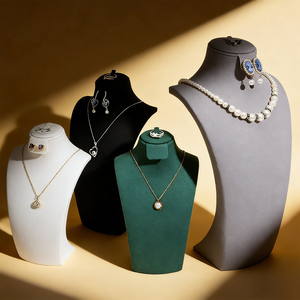 Espositore per Collane in Microfibra, Manichino, Collo, Espositore da Banco per <span class=keywords><strong>Gioielleria</strong></span>, Espositore per Orecchini e Collane - Product Image 4