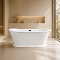 Baignoire traditionnelle à double pédale, à bords roulés, blanche, sur piédestal, pour immersion profonde, tailles personnalisées 160cm 170cm