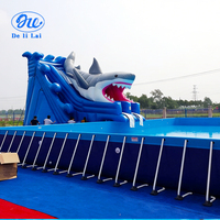 Grand toboggan aquatique gonflable en PVC en forme de requin, équipement d'amusement, parcours d'obstacles combiné, parc aquatique pour usage scolaire