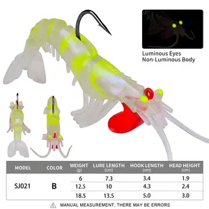 Preisgünstiges 6 g 13 g 19 g Yggdraschkopf weiche Garnelenköder Silikon Simulation Garnelen Angeln Köder Garnelen Meeresback Pike Garnelenköder