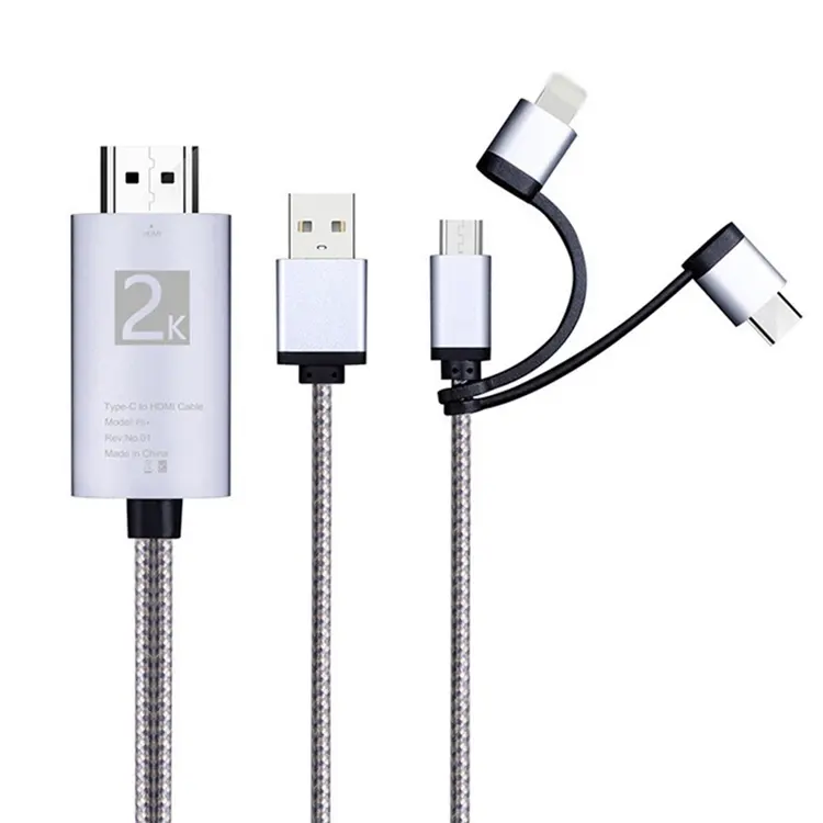 Connecteur Micro-USB type-c vers HD 2K, 3-en-1, 5 pcs, adaptateur USB pour moniteur Iphone, Ipad, Smartphone Android