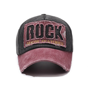 หมวกเบสบอลแฟชั่นสไตล์วินเทจ ผ้าฝ้ายฟอกสีสันตัดกัน ทรงฮิปฮอป ร็อค แด๊ดแฮท สำหรับทุกเพศ เหมาะกับกิจกรรมกลางแจ้งและสวมใส่ลำลอง - Product Image 2