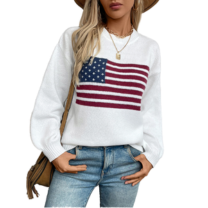 2024 dames Streetwear O cou tricoté <span class=keywords><strong>pull</strong></span> drapeau américain noël <span class=keywords><strong>pull</strong></span> avant décontracté automne hiver tricot <span class=keywords><strong>pull</strong></span> paquet unique - Product Image 5