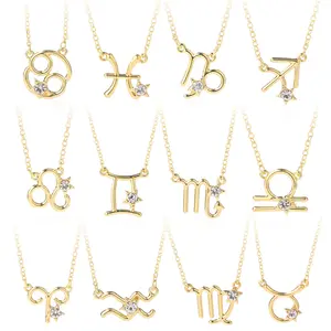 European and American Zodiac Card Necklace - Amazon Cross-border Lock Collarbone Necklace with Twelve Constellation Pendants