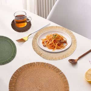 Tapis de table en papier tissé de style nordique, dégradable, isolant thermique, antidérapant, avec bordure à franges, pour usage domestique - Product Image 3