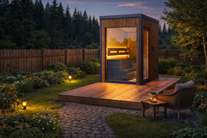 Sauna extérieur Thermowood pour 4 personnes, cabine familiale avec façade entièrement vitrée, sauna en bois massif pour la <span class=keywords><strong>maison</strong></span> et le jardin - Product Image 5