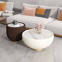 Ensemble de tables basses nordiques, pièce design créative, style moderne luxe léger pour petits salons, plateau aspect marbre, cuir