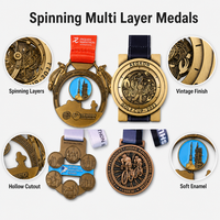 Médaille personnalisée 3D OEM multicouche vintage pour marathon, médaille creuse de finisseur, récompense de défi cycliste avec ruban