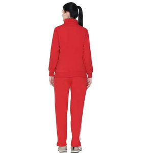 Ensemble de survêtement sportif rouge pour femmes, 2 pièces, tricoté, col montant, respirant, toutes saisons, coupe régulière - Product Image 3