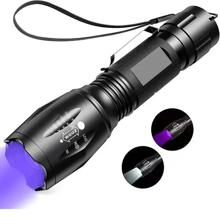 Siyah ışık UV el feneri, LED UV Torch 2 in 1 UV Blacklight ile 500LM vurgulamak