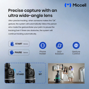 Trépied intelligent pour smartphone Miccell avec <span class=keywords><strong>suivi</strong></span> automatique du visage par IA et rotation à 360° °   Support <span class=keywords><strong>de</strong></span> téléphone Bluetooth rotatif pour diffusion en direct et vlogging - Product Image 5