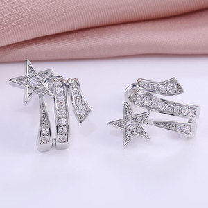 Pendientes de Diamantes en Forma de Estrella E253, Plata, para Mujer, Modernos, para Uso Diario, Corte Brillante Redondo, Joyería de Diamantes Naturales - Product Image 1