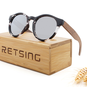 新着人気の偏光レンズ木製サングラスエコフレンドリーカスタム木製サングラスロゴラウンドフレーム竹サングラス男性 - Product Image 5