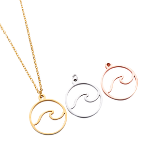 SSeesy Mode Simple <span class=keywords><strong>Été</strong></span> Étanche Vague Conception Collier En Acier Inoxydable Pendentif Creux Vague Ronde Pendentif Collier - Product Image 1