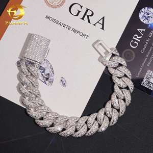 Luxury Bezel Setting Moissanite <strong>Solid</strong> <strong>Silver</strong> 925 Gold Plated 18mm Necklace Chain Hip Hop Iced Out Jewelry Cuban Link Chain - Product Image 4