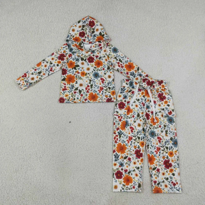 Gran oferta, conjunto de 2 piezas con estampado floral vintage para niñas, top de manga larga con capucha, pantalones con cintura elástica - Product Image 6