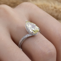 Bague de fiançailles de luxe en or 18 carats avec halo, diamant de 2,5 carats VS1 taille poire, certificat IGI, diamant jaune cultivé en laboratoire pour femme
