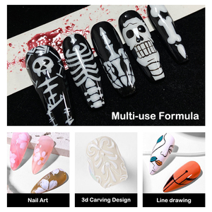 HS 2025 Tendance <span class=keywords><strong>Halloween</strong></span> Nails Art Coquette Gothique Crâne Squelette Noir Blanc <span class=keywords><strong>Dessin</strong></span> Peinture Vernis À Ongles Gel - Product Image 6