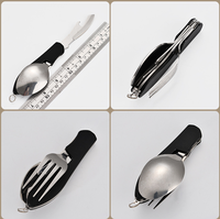 Vaisselle d'extérieur multifonctionnelle à structure détachable 4 en 1, couteau pliant de poche, fourchette et cuillère, vente en gros