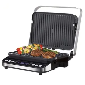 Stainless Steel 4 Slice Contact Grill Electric Steak Bbq Grill With Removable Plates Adjustable Thermostat Panini Grill Maker