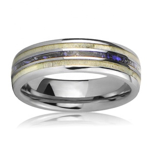 Bague de mariage en tungstène pour hommes et femmes, anneau motif cerf Antler et Lapis Lazuli - Product Image 4