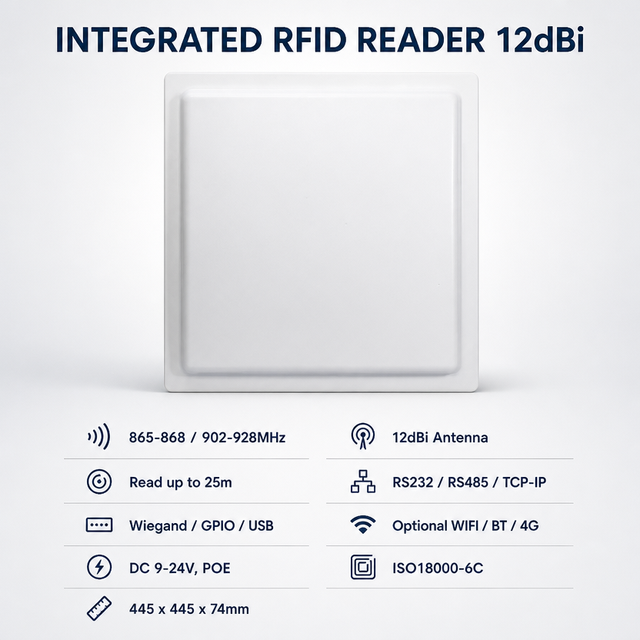 UHF RFID Long Range 12dBi Integrated Reader with Impinj E710 for Access Control Card Readers
