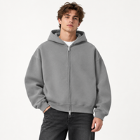 Sweat à capuche zippé double 350 GSM en molleton épais coupe boxy pour homme, style streetwear, fabrication en marque blanche