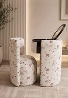 Ensemble coiffeuse Hanyee avec chaise ivoire et miroir, tabouret ottoman et miroir rond rabattable avec rangement, mobilier de chambre