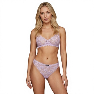 Culotte de bikini pour femme en dentelle lavande, taille mi-haute, broderie florale, respirante, en tricot Spandex/Coton, sous-vêtement sexy avec logo à la taille - Product Image 1