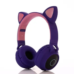 귀여운 고양이 귀 헤드폰 뜨거운 판매 접이식 이어폰 TWS 헤드셋 패션 유행 헤드폰 마이크/LED 라이트/FM 라디오/TF 카드