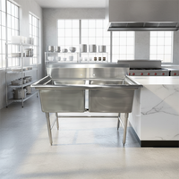 Évier de cuisine professionnel Maxteel XY-SINK002 à double bac, robuste, en acier inoxydable brossé, capacité de charge de 300 kg/m, usage commercial