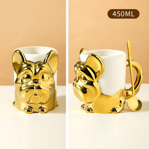 Taza de Cerámica Creativa con Diseño 3D en Relieve de Perro, Taza de Oficina para Parejas, Taza de Cerámica con Animal en Dorado y Plateado, OEM ODM - Product Image 6