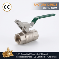 Vanne à boisseau sphérique en laiton verrouillable certifiée CE, 1/2 pouce, filetage femelle, pleine passée, haute pression 1,6 MPa, avec joint PTFE, pour contrôle d'eau, OEM, usage domestique et industriel