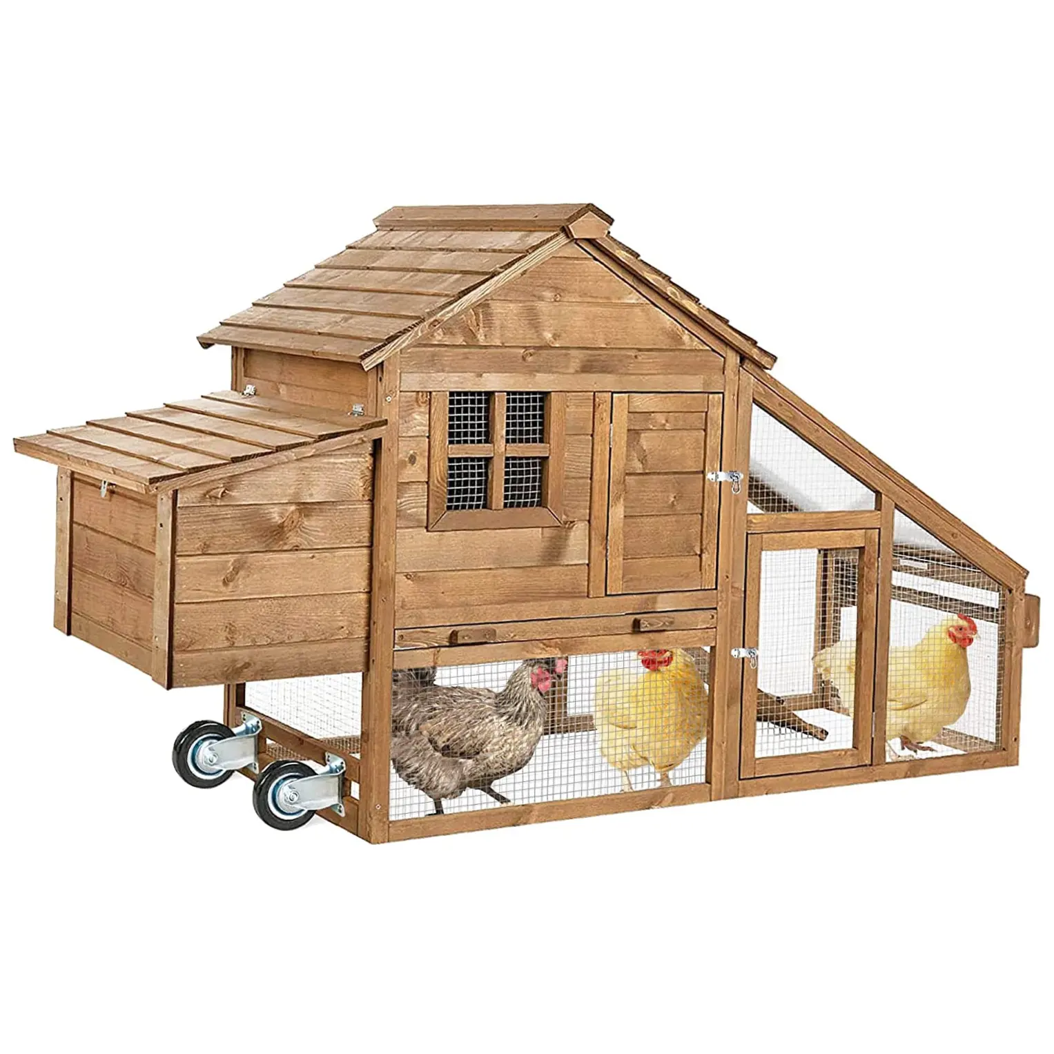 Portátil Hen House De Madeira Mobile Chicken Coop Trator Com Rodas Caixa De Ninho De 2 Portas E Bandeja Removível