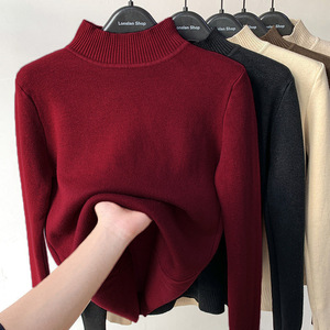 Pull en velours de coton pour <span class=keywords><strong>femme</strong></span>, fin, tissé, décontracté, <span class=keywords><strong>col</strong></span> semi-montant, une pièce, avec <span class=keywords><strong>col</strong></span> <span class=keywords><strong>roulé</strong></span> en maille, en polaire très élastique - Product Image 2