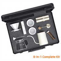 Kit de Inicio de Café Profesional 9 en 1 con Estuche de Viaje de Aluminio, Gotero Cerámico Octagonal, Servidor de Vidrio de 450ml y Molinillo para Camping
