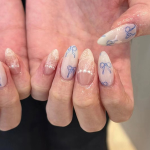Uñas Postizas Hechas a Mano al por Mayor, Uñas Postizas Azules Francesas con Forma de Almendra <span class=keywords><strong>para</strong></span> Boda, Sets al por Mayor Hechos a Mano - Product Image 5