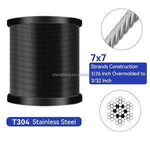 Vinyl tráng <span class=keywords><strong>Wire</strong></span> Rope Đen 304 thép không gỉ 1/16 "đến 3/32" 7x7 ngoài trời Ánh Sáng hướng dẫn dây, clothesline 1000ft cáp thép - Product Image 2
