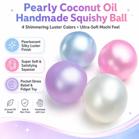 Balle Mochi Faite Main en Huile de Coco Nacrée, Jouet Anti-Stress à Presser, 4 Couleurs Scintillantes, Jouet Sensoriel de Poche