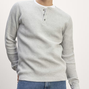 長袖Tシャツオーガニックコットンヘンリーシャツ男性用ワッフル男性用ヘンリーシャツカスタム男性用ヘンリーシャツ - Product Image 3