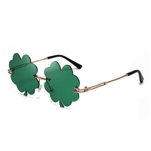 Lunettes de soleil en forme de trèfle, sans monture, vertes, style bouclier, unisexe, pour la fête de la Saint-Patrick, verres décoratifs miroir - Product Image 5