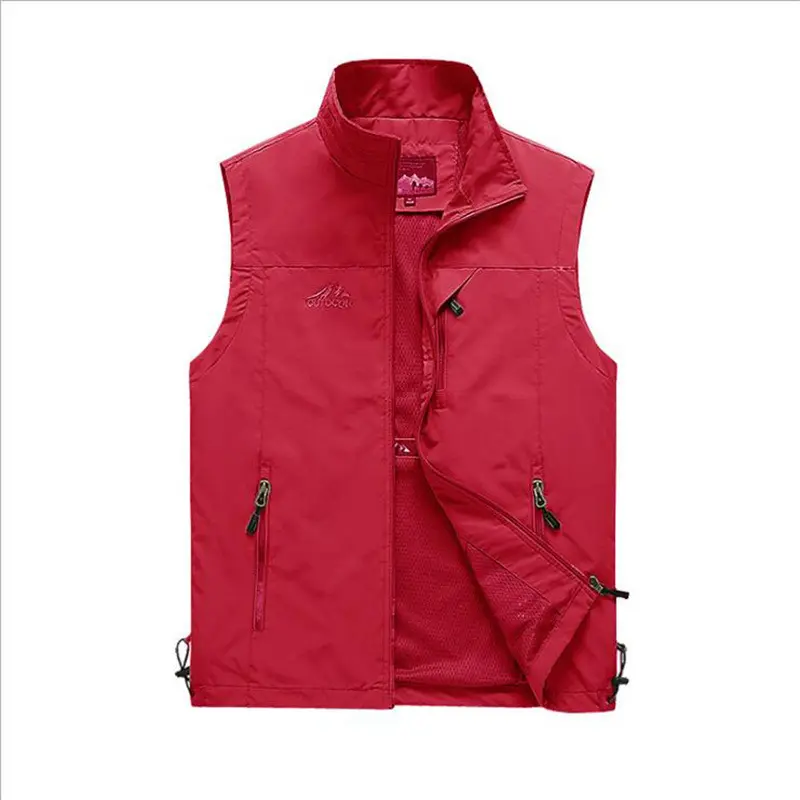 Men's casual thin vest outdoor multi-pocket fishing vest emergency fire reflective vest printed logo utility jacket