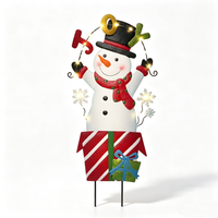 Décoration de jardin en fer forgé OEM ODM, motif Bonhomme de neige Joyeux Noël, pour extérieur et jardin avant-cour